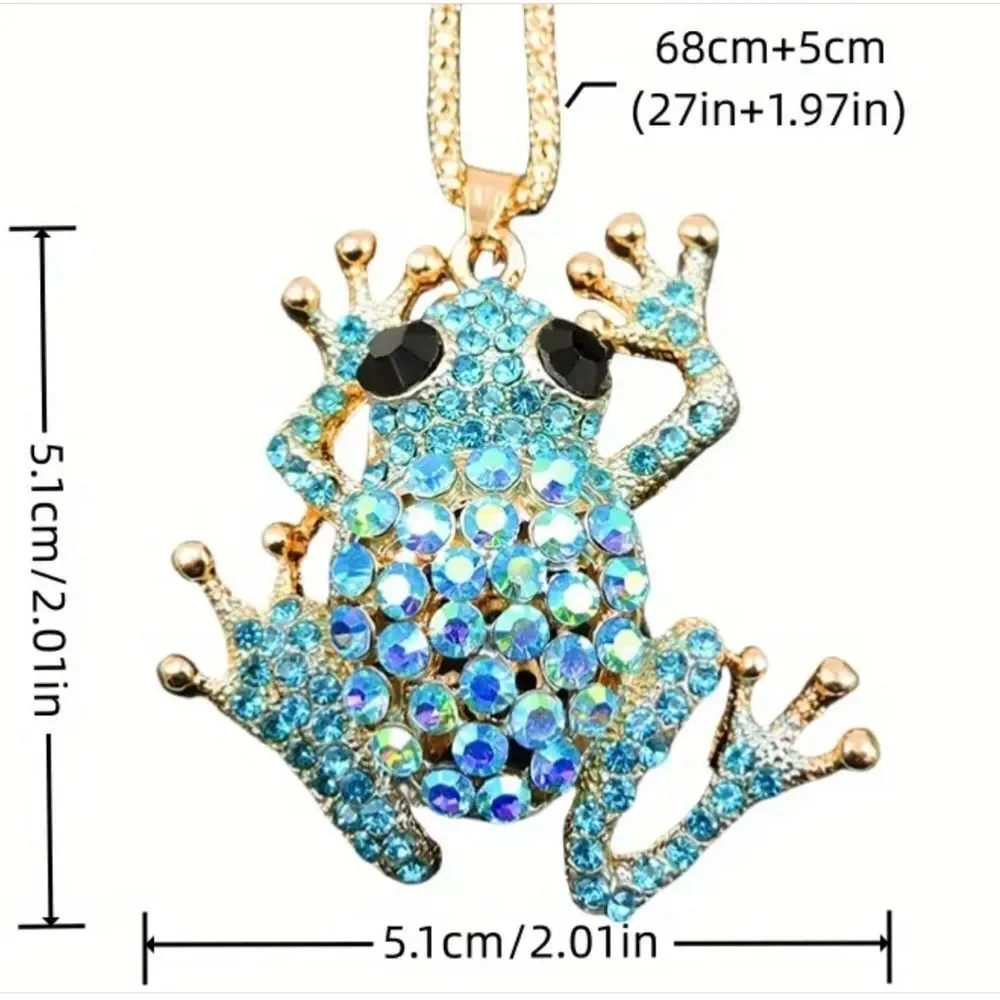 🐸 Betsey Johnson sparkling aqua crystal froggy pendant necklace 🐸